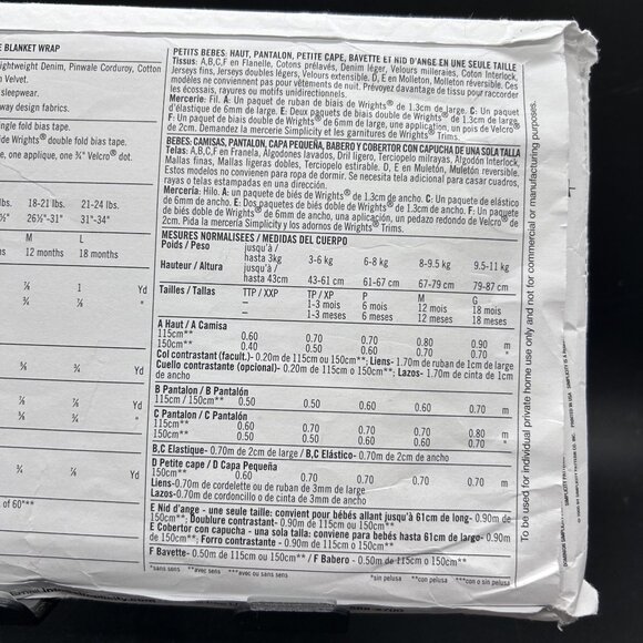 Simplicity 4434 “Top, Pants, Capelet, Bib & Blanket Wrap” (XXS-L) Sewing Pattern - Picture 4 of 5